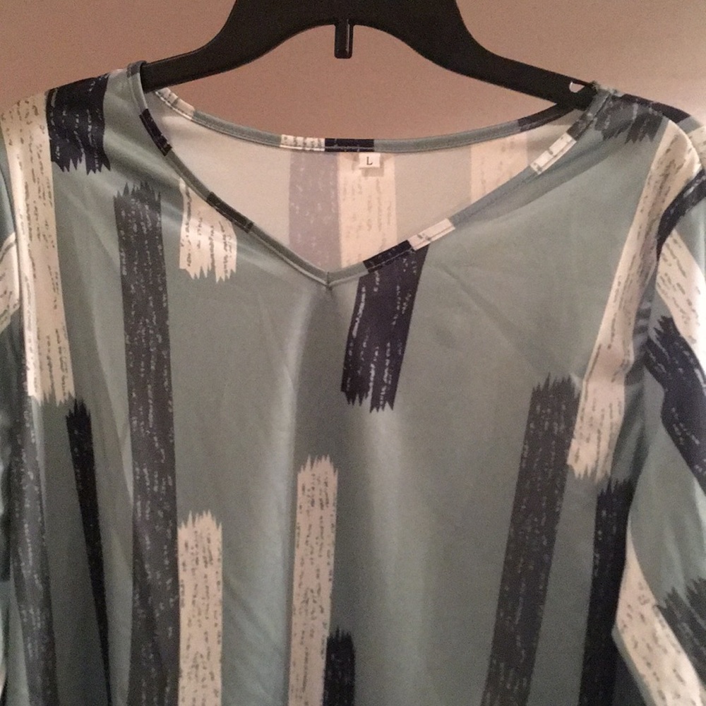 Green, black and cream pattern polyester blouse